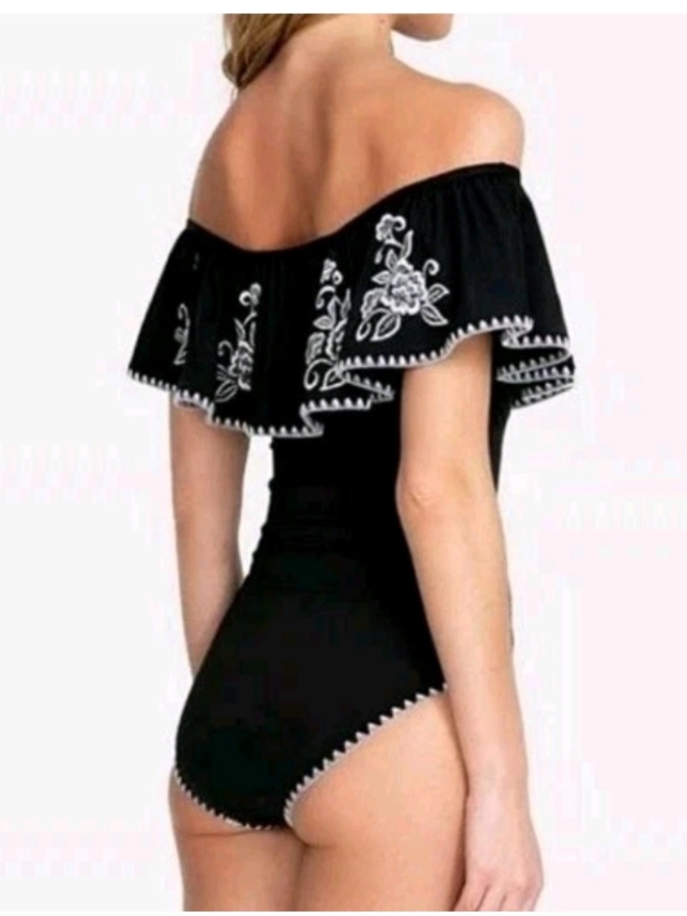 Johnny Was Wireless Floral Embroidered Off Shoulder Sofia Swimsuit Large Black - Picture 3 of 11